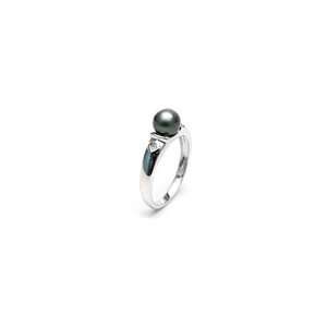  Natural Black Oyster Pearl Diamond Ring Jewelry