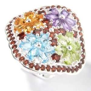  Sterling Silver Multi Gemstone Flower Ring: Jewelry