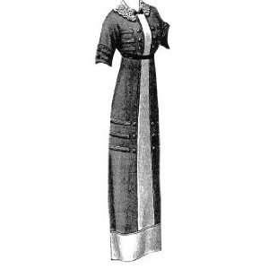  1912 Brown Wool Dress with White Inserts Pattern 