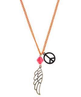 Orange (Orange) Teens Neon Peace and Wing Necklace  250298980  New 
