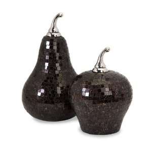   of 2 Chocolate Brown Mosaic Sparkle Pear and Apple Fruit Decorations