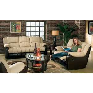   Reclining Sofa Set Beige Microfiber Dark Brown Bycast