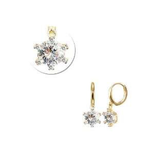 14k Yellow Gold, Simple Solitaire Dangling Drop Earring Lab Created 