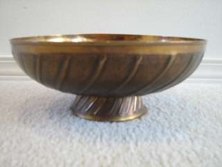 VTG Solid Brass Bowl Made in Korea Relief Swirl Footed  