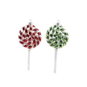   of 12 Candy Crush Red and Green Lollipop Glass Christmas Ornaments 6