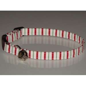 Cat Kitten Pet Collar   White Green Red Candycane Candy Cane Stripes 