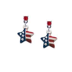 Mini USA Patriotic Star Red Swarovski Charm Earrings [Jewelry]