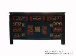 Black Lacquer Chinese Red Golden Carving TV Stand Buffet Table s1783 