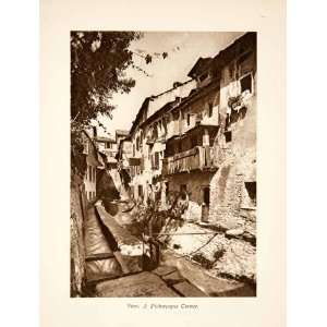 1929 Photogravure Sion Valais Switzerland Neighborhood Cityscape Canal 