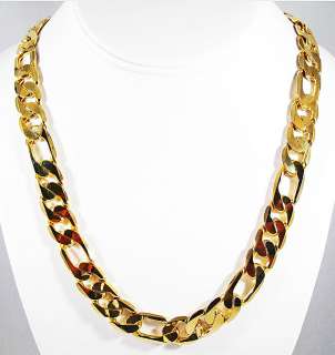 22 INCH 14K GOLD FINISH FIGARO CHAIN NECKLACE 12MM  