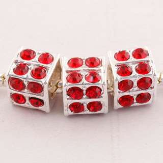   Colorful Silver Rhinestone Crystal Cubic European Beads Fit Bracelets