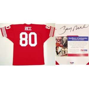 Jerry Rice Signed Red Custom Throwback Jersey   PSA/DNA:  