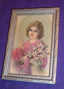 Miniature Frame Child Jesus with Lilies & Lamb 1936 Basevi 01904 