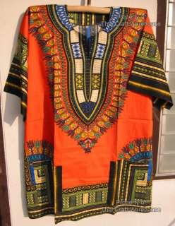 African Dashiki / Poncho Shirt Festival Orange sz 3XL  