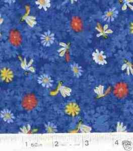 Puppy Dreams Dragonfly Flowers Blue Quilt Fabric 1 Yd  