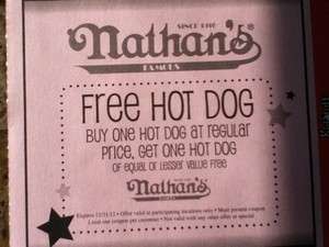 Nathans Coupon   Free Hot Dog  