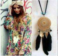 vintage fashion stylish bohemian nets feather necklace sweater chain 