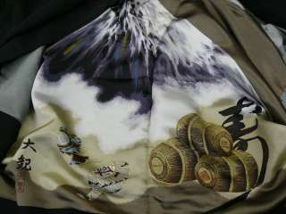 Mens Black Kimono, Haori & Hakama w/Crests A642  