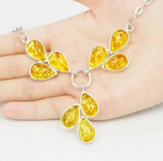 FLORAL TEARDROP GOLDEN YELLOW BALTIC AMBER NECKLACE  