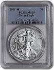 2011 W $1 Uncirculated Silver Eagle, PCGS MS69, Blue Label, Burnished 