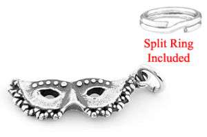 SILVER MASQUERADE THEATER MASK CHARM W/SPLIT RING  