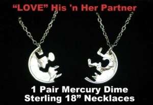 Love Partner His Her BFF Cut Coin Silver Necklace ♥  