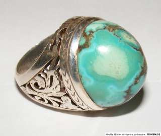 antik Vintage orientalische Massiv silber Türkis Ring Persien 