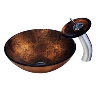 Vigo Russet Round Tempered Glass Sink and Faucet Set in Browns VGT007 