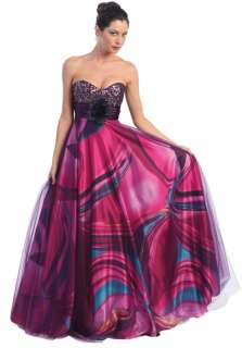 MULTI COLOR HOT PRINT FLARED FORMALS PROM EVENING GOWN  