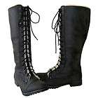   Army Chic Distressed Shearing Lining Lace up Knee High Military Boots