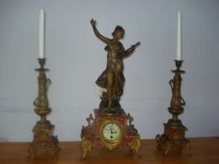 Antique French clock set signed Auguste Moreau  