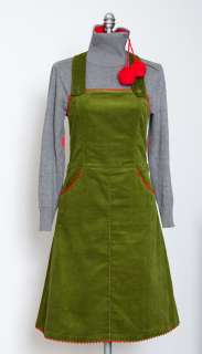    einzigartiges Designer Kleid Cord Latzkleid Retro grün 38  