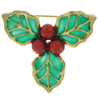 Christmas Holly Berry Stained Glass Look Pin Brooch  
