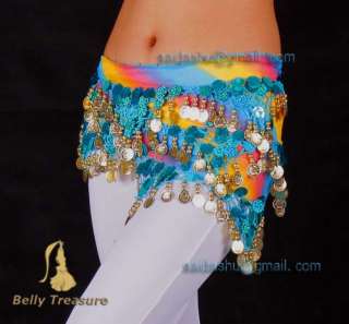  belly dance hip scarf grandient belt shinny sequence coin wrap  