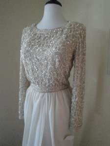 Vintage Ivory Chiffon Beaded Gown Dress S M 10 Wedding Victoria Royal 