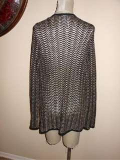   New York Black Metallic Gold Dressy Croched Longer Cardigan Sweater L