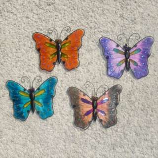 SET OF 4 METAL AND STAINED GLASS BUTTERFLY WALL HANGING  