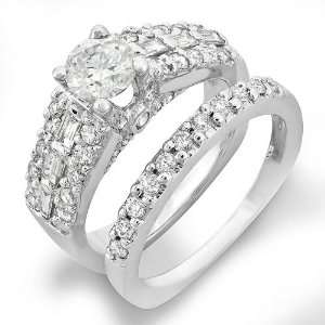 14k White Gold Round & Baguette Diamond Ladies Bridal Semi Mount Ring 