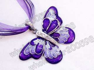 6strands butterfly★FREE★Rhinestone&Alloy Necklaces  