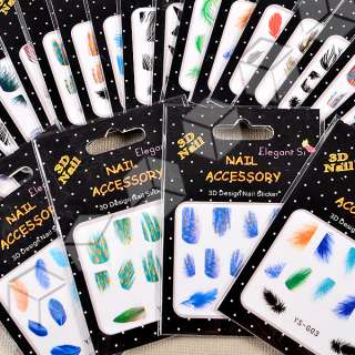 25 pochette sticker autocollant deco ongles gel motif plume plastique 