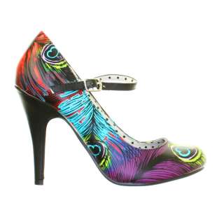   NEON PEACOCK MARY JANE HIGH HEEL PUNK GOTH COURT SHOES SIZE 3 8  