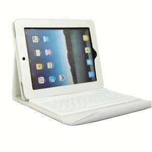 WHITE Color Bluetooth Keyboard Leather Cover Case Stand for Apple Ipad 