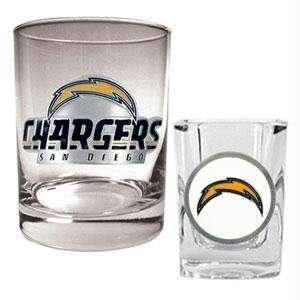 San Diego Chargers NFL Rocks Glass & Shot Glass Set   Primary logo 