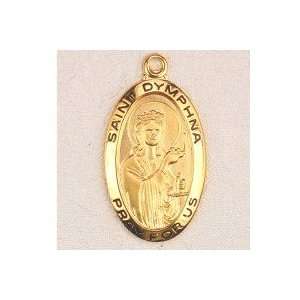  Gold Plated Over Sterling Silver St. Dymphna Medal with 18 