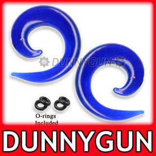 Pair 7/16 Blue Glass Spiral Plugs pyrex gauge expander dunnygun 