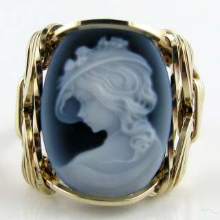 Classy Hat Lady Agate Cameo Ring 14K Rolled Gold GF Custom Jewelry 