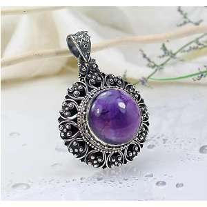   Designer Sterling Silver High Dome African Amethyst Pendant Jewelry