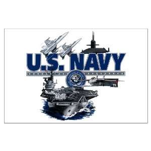 Large Poster US Navy with Aircraft Carrier Planes Submarine and Emblem