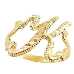  Letter Ring K Initial Band 14k Yellow Gold Cursive Alphabet 