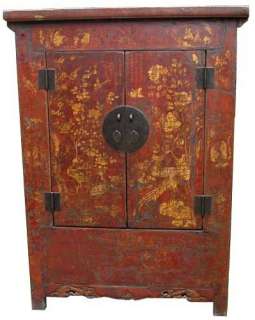 Oriental Furniture Antique Chinese Red & Yellow Armoire  